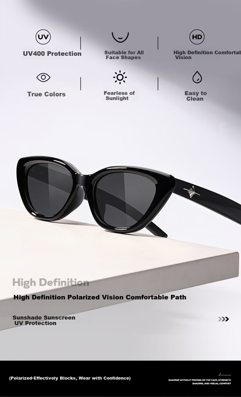 CAXMAN Retro Cat Eye Elegant Plain GM Sunglasses for Men And Women, Narrow Frame UV Protection Polarized Driving Glasses that Make Face Look Smaller 6