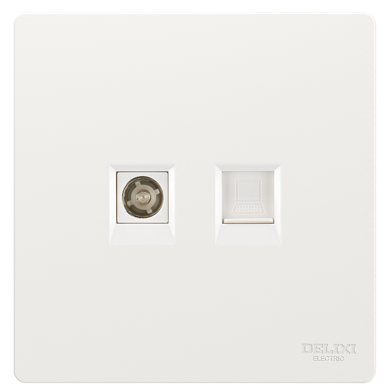 DELIXI Switch Socket CD806 Matte Frosted Cream Style Large Panel TV Computer Socket Han Jade White