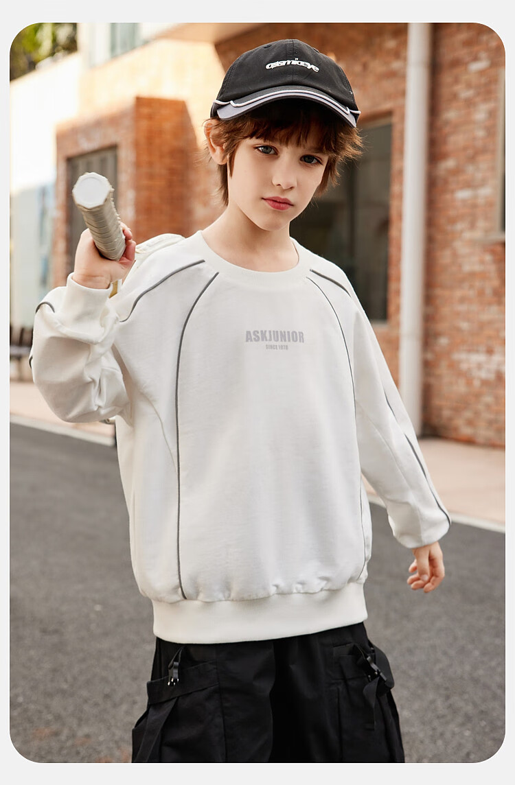 ASK JUNIOR Boys' Long Sleeve Sweatshirt 2026 Spring New Irregular Panel Casual Youth Top 9