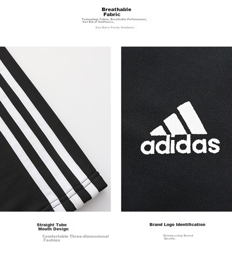 Adidas Men's Spring Running Sportswear Set with Windproof Jacket And Straight-Leg Pants Two-Piece Suit, Black And White, Size L 15