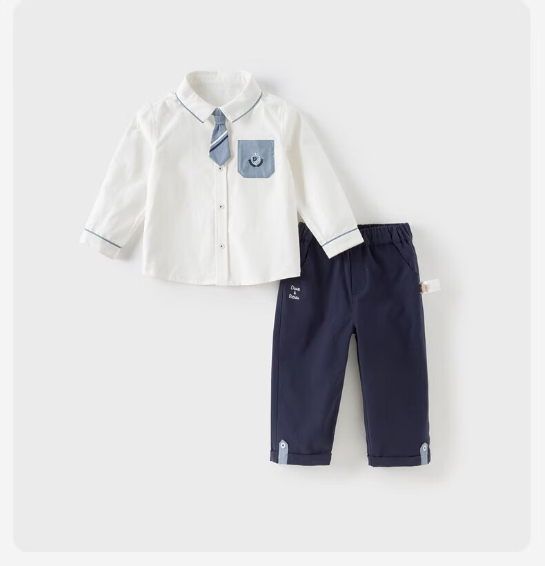 DAVE & BELLA Children's Long Pants Set, Autumn Wear for Boys, Casual Long-Sleeve Shirt, Preppy Style Two-Piece Set 7