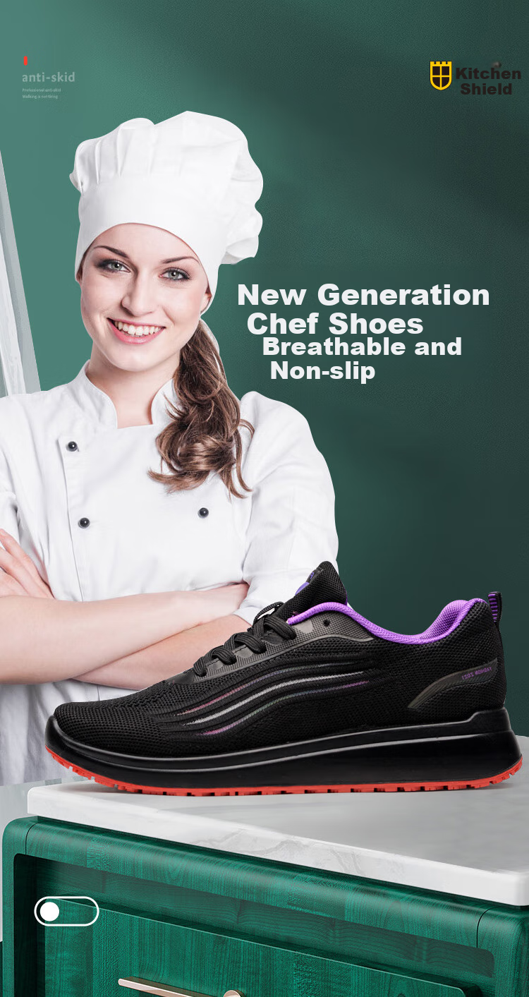 Chudun Chef Shoes for Women, Non-Slip And Oil-Resistant, Kitchen Work Shoes, Soft-Soled Breathable Sneakers for Female Employees, Black, Size 36 1