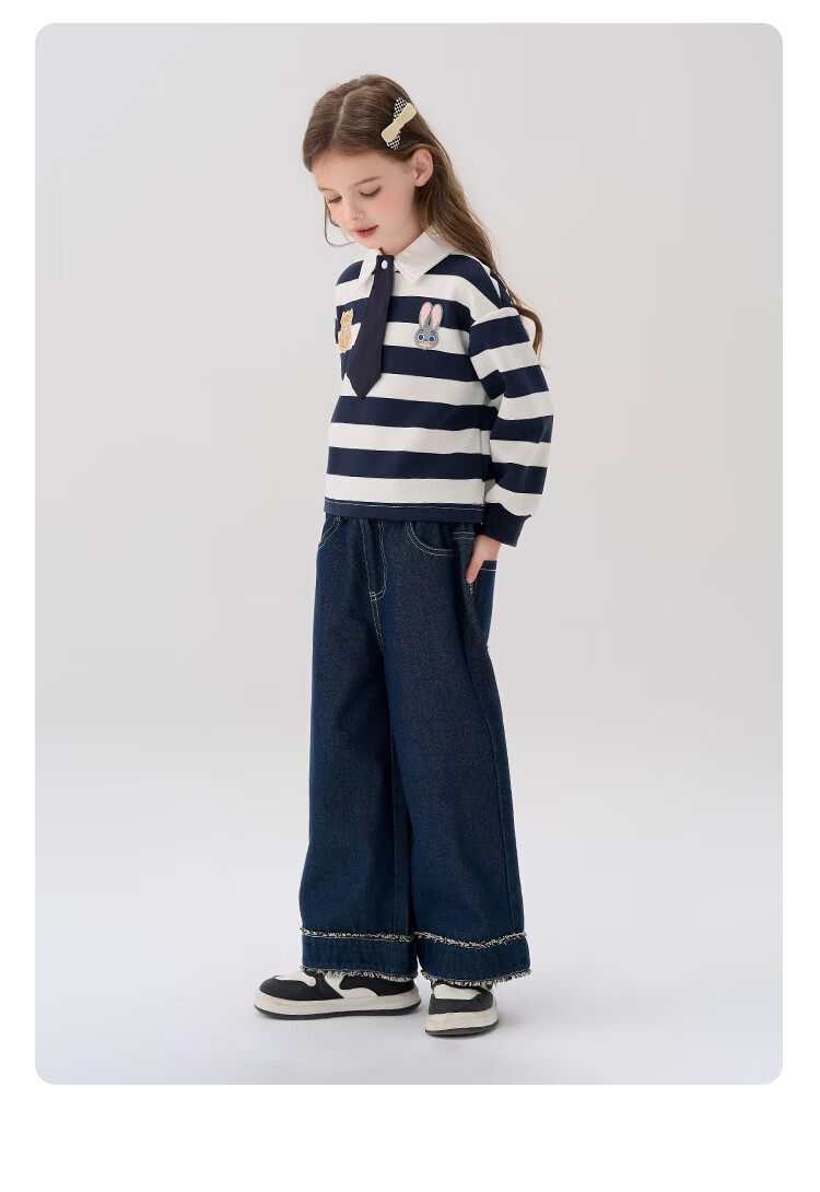Dishini Zootopia Girls' Casual Long-Sleeve T-Shirt, 2026 Spring New Children's Polo Shirt, Striped Cartoon Top 7