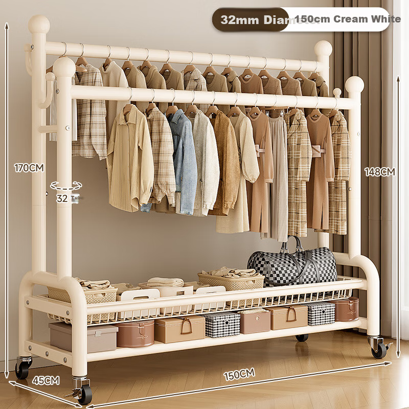 MICOE Clothes Drying Rack, Floor-Standing Bedroom Hanger, Indoor Clothes Rack, Movable Multi-Functional Coat And Hat Stand