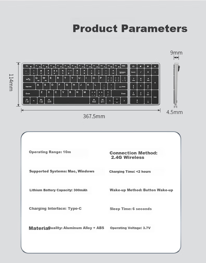 B.O.W Hangshi HW236L-2 Rechargeable Ultra-Thin Silent Wireless Keyboard And Mouse Set, 99 Keys, Compatible with Desktop And Laptop Computers for Office And Home Use, Silver And White 21
