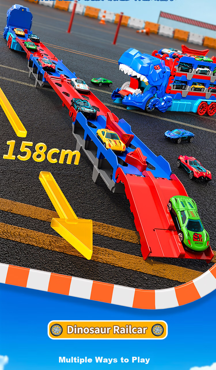 Snaen Children's Dinosaur Toy Car with Ejection Track, Transforming Alloy Car, Birthday Gift for Boys Aged 3-6 Years Old 3