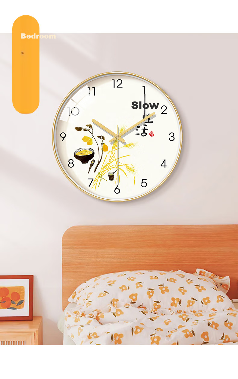 BBA Wall Clock, Living Room Home Use, Creative Timepiece, Wall-Mounted Chinese-Style Decorative Quartz Clock, Three Meals Four Seasons, 35cm 9