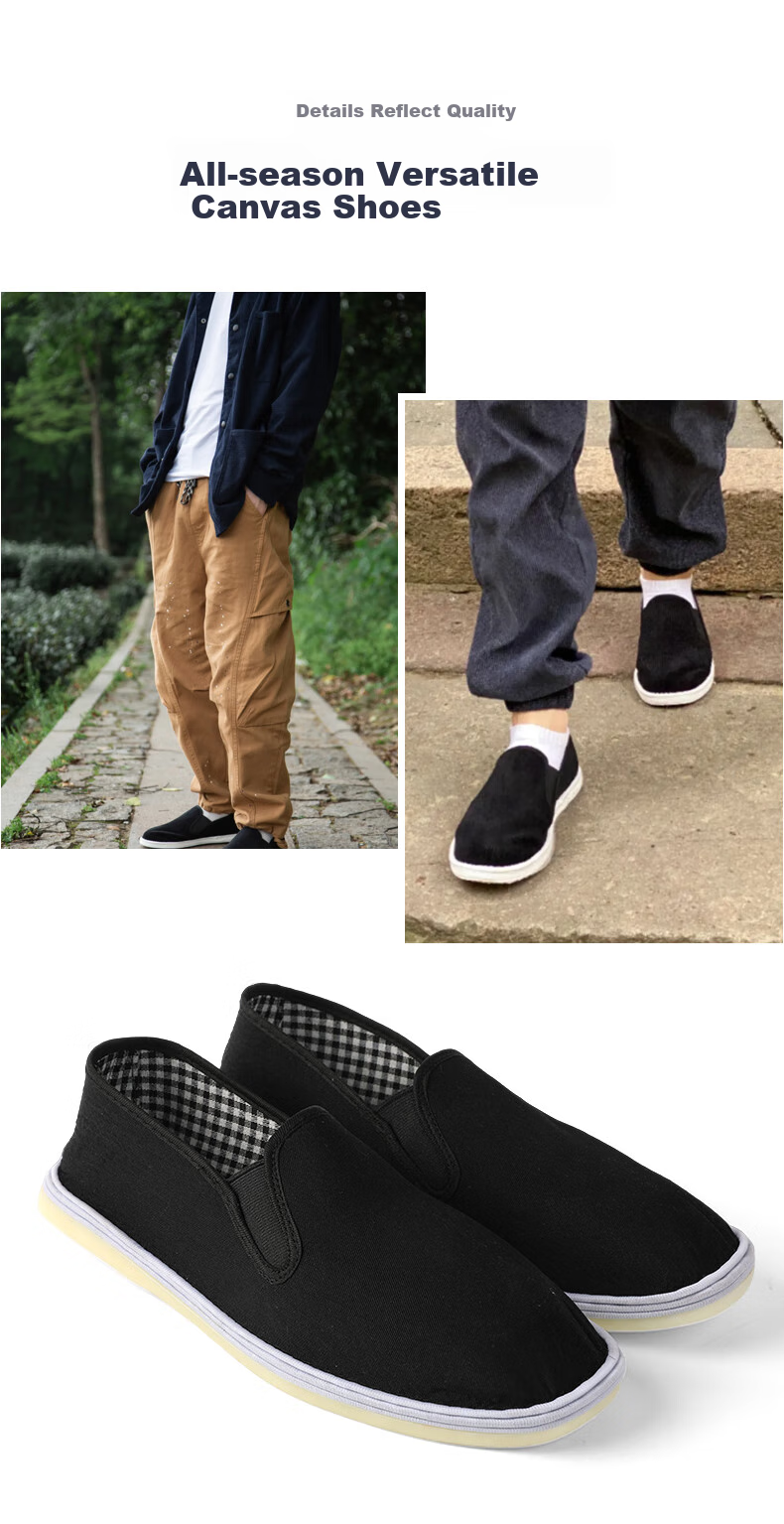 FOOTOPPO Men's Cloth Shoes with Traditional Beijing-Style Cowhide Soles, Slip-On Men's Breathable Soft-Soled Multi-Layered Shoes for Elderly 7