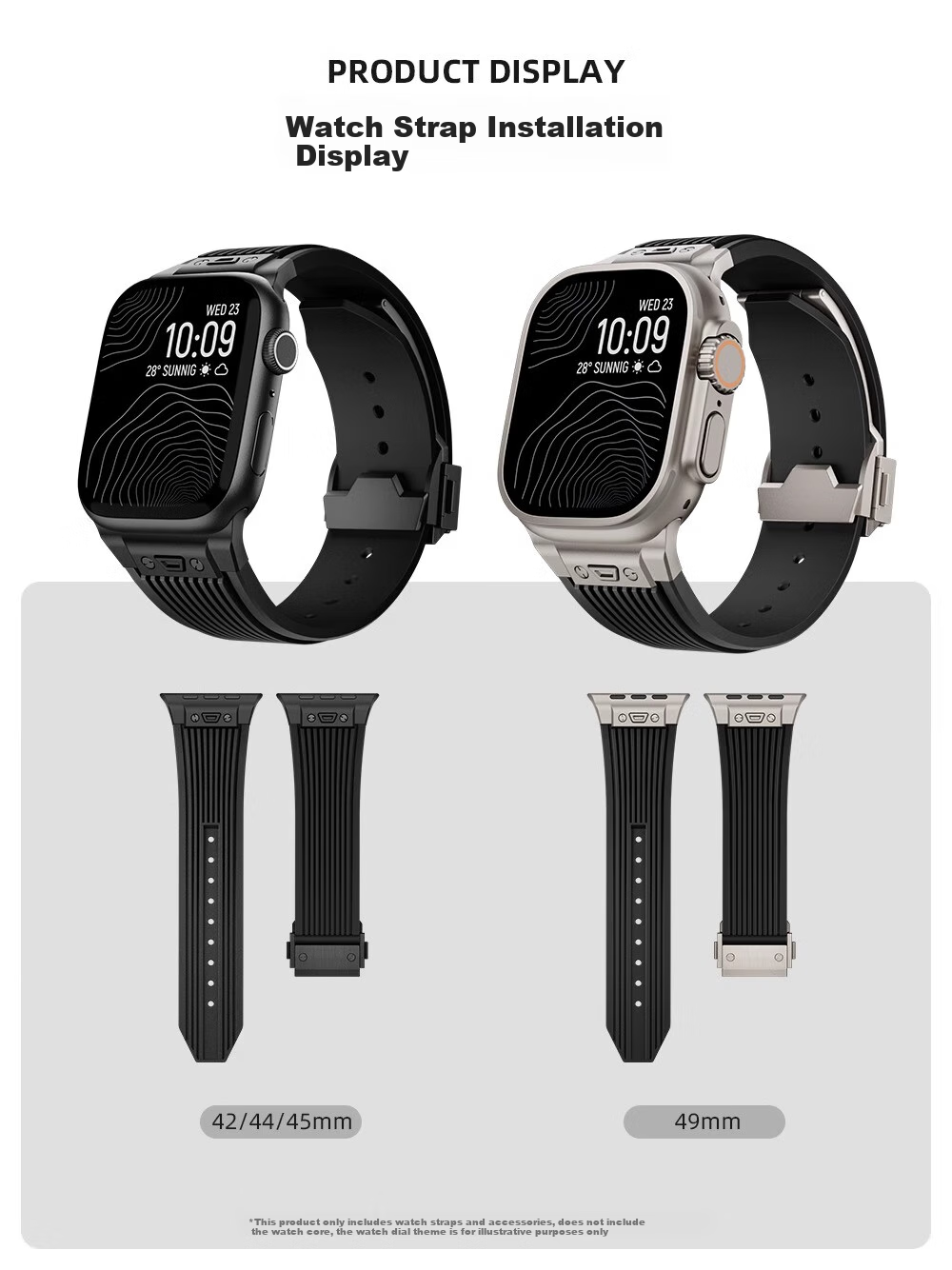 Biaodaige Compatible with Apple Watch S12 Band, S10 Band, S11/S9/S8/S7 Band, Summer Breathable, for Apple Watch Ultra 2/3/4, Big Bang 45/46/49MM, Black 2