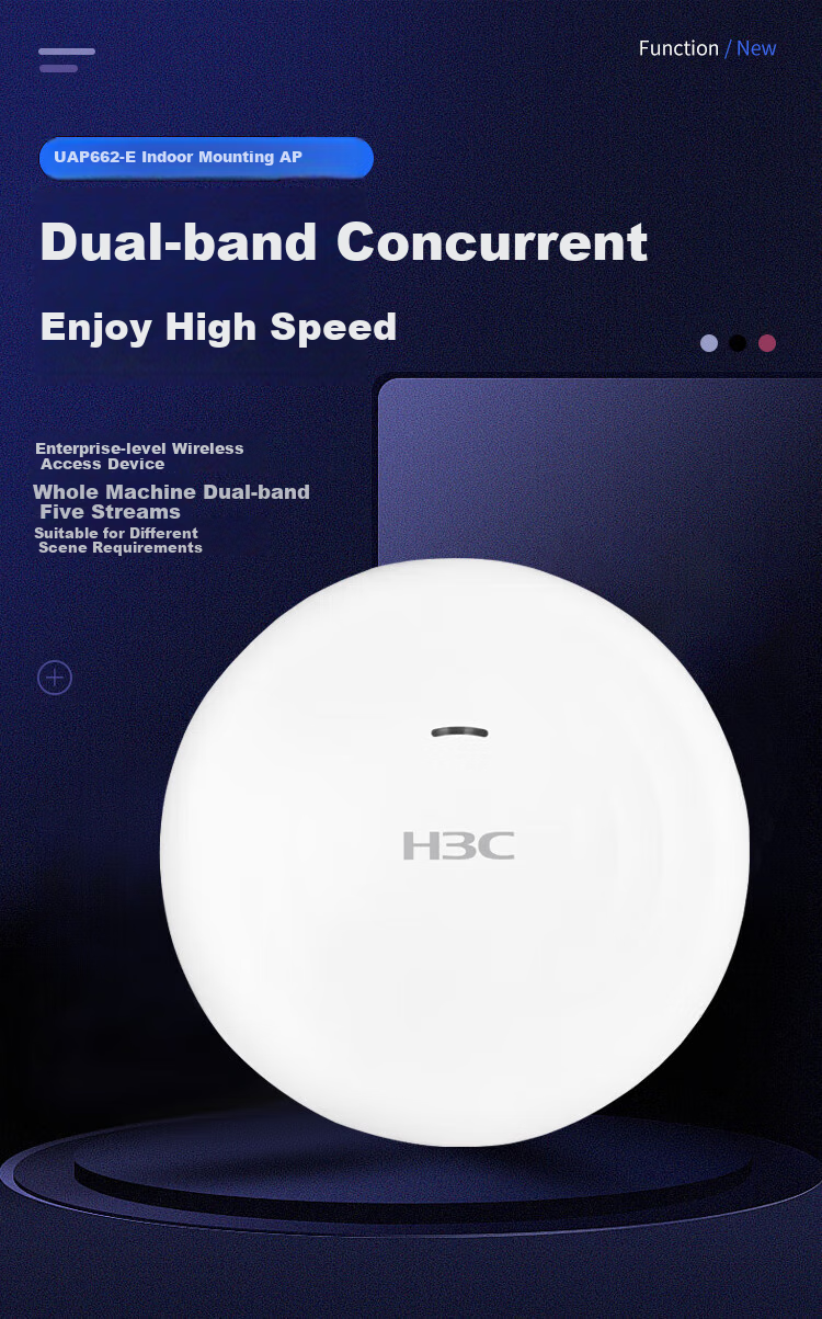 H3C UAP662-E, WiFi 6 Indoor Wireless Ceiling AP, 2700Mbps Speed, Dual-Band Five-Stream, Supports up to 60 Devices, Cloud Management, Plug-And Seamless Roaming 1
