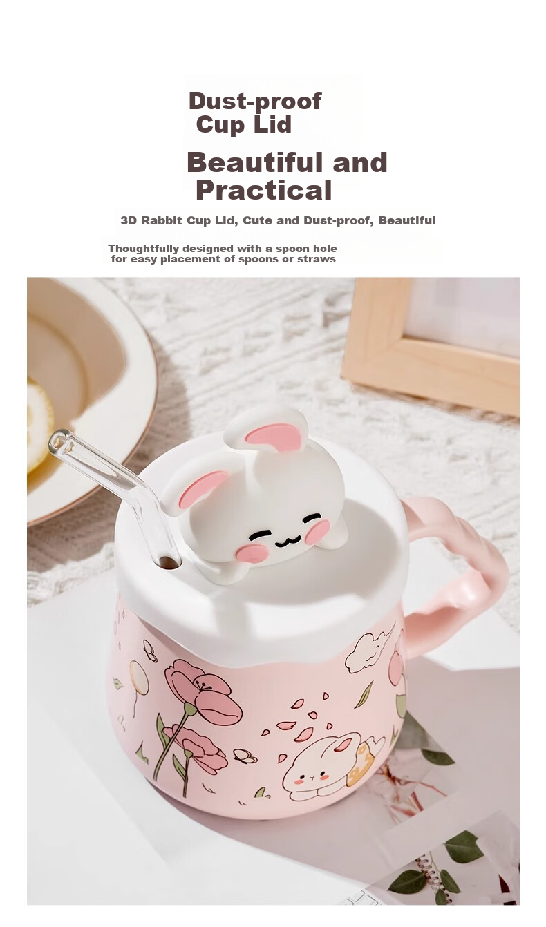 Baqianxing Ceramic Mug with Lid, Stylish Cup, Birthday Gift for Girlfriends, Companionship Gift 7