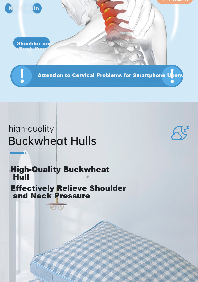 Grace Buckwheat Pillow, 100% Buckwheat Hull Pillow, Cervical Pillow for Sleeping, Single Pack 4