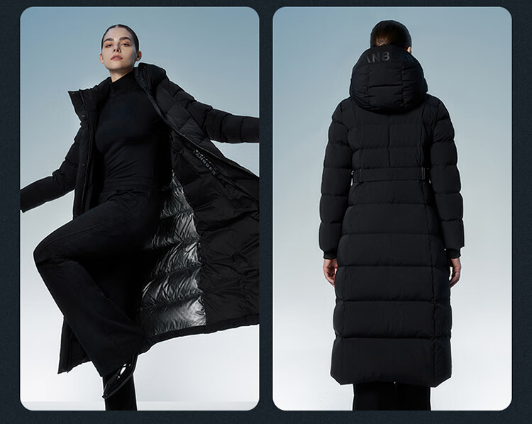 Tanboer Women's Long down Coat with Hood, Waist-Cinching Slimming Effect, Thickened Warm Ladies' down Jacket 550890D Aurora Black 160 21
