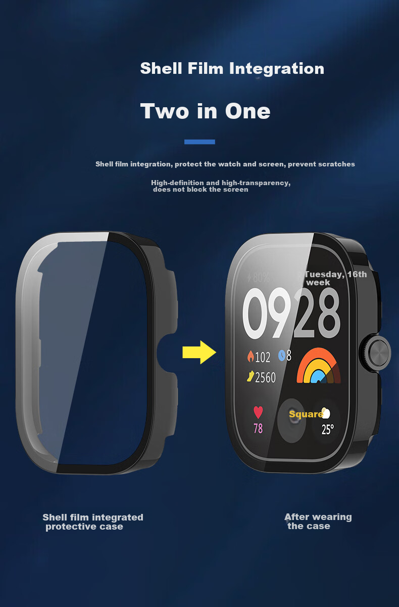 KMaxAI Protective Film And Case for Xiaomi Redmi Watch 5, All-In Full Coverage, Xiaomi Redmi Watch Dial Protector & Screen Film, Anti-Scratch Hard Case, Fingerprint-Resistant Tempered Glass Film, Transparent 3