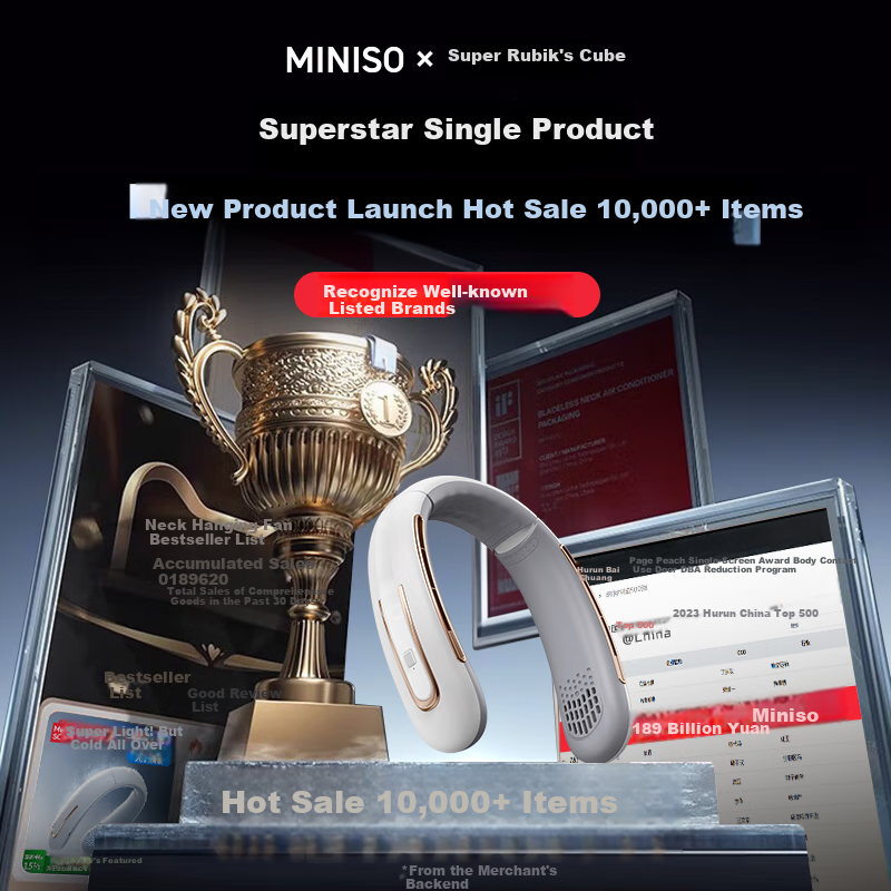 MINISO Neck Fan Cooling, 2026 New Model with Ultra-Long Battery Life, Quiet Neck-Hanging Mini Electric Fan, Portable Personal Neck-Worn Outdoor Cooling Device for Children And Women without Blades