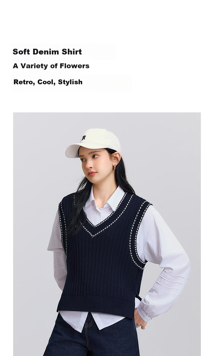Semir [Mall Matching Style], Women's Long-Sleeve Shirt, V-Neck Vest, Spring 2025, Loose-Fitting Two-Piece Set, 101125105011 3