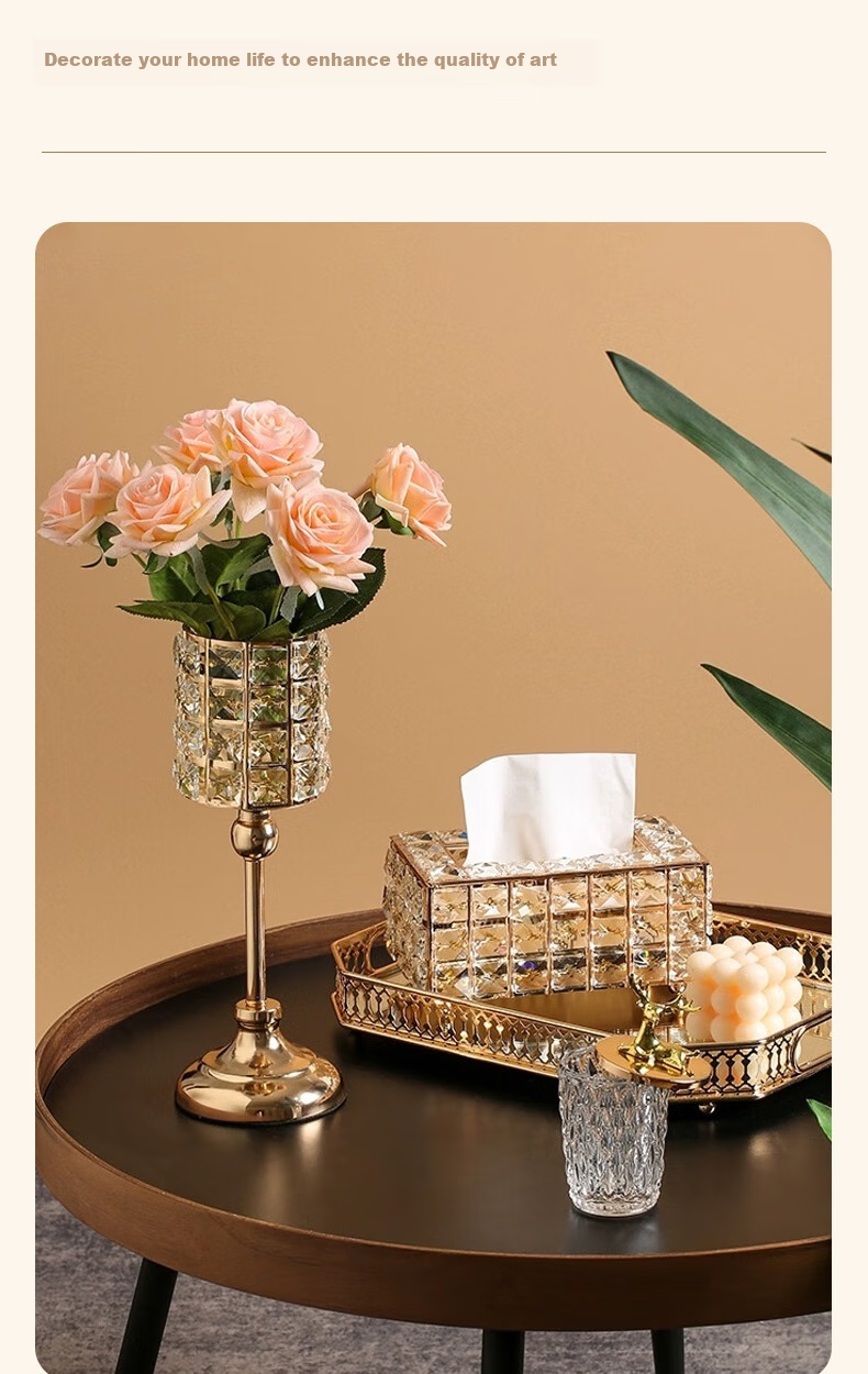 Bingyou Crystal Glass Tissue Box, Paper Towel Holder, Luxury European Style, Living Room Coffee Table, Alloy Material 3
