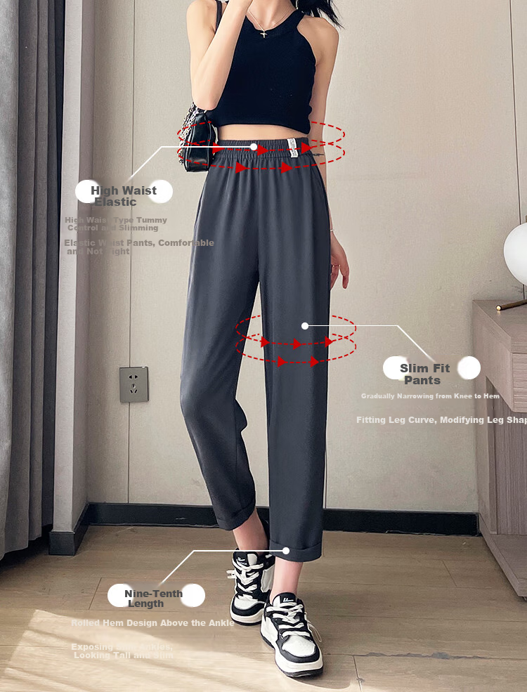 Free Style Women's Harem Pants Summer Thin 2026 New High Waist Slim Loose Draped Petite Nine-Point Suit Casual Pants 3