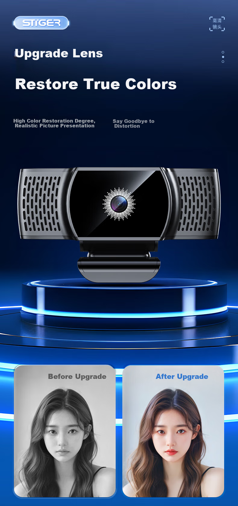 Stiger Computer Webcam with Microphone, High-Definition All-In Desktop Laptop External Live Streaming Conference Online Class Home Use Postgraduate Entrance Exam Retake 1080p Video Call USB 7