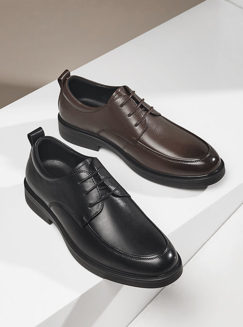 Kangnai Genuine Leather Shoes, Top-Grain Cowhide Men's Formal Business Shoes, Autumn Derby Shoes, Lace-Up Groom Leather Shoes for Men, Black, Size 42 10