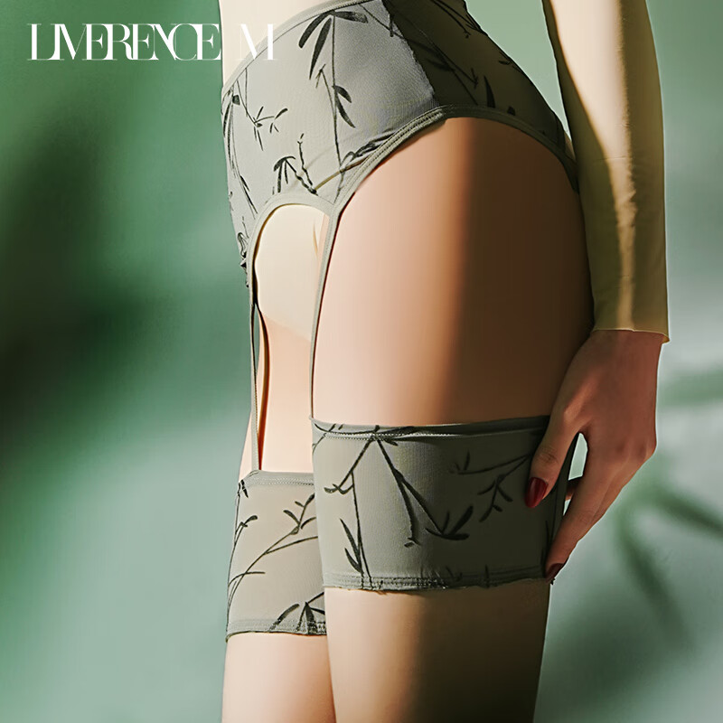 Laimi "Yuzhu" Four-Way Open Crotch Thong Stockings, New Chinese Style, No Need to Remove, Sexy Black Stockings, Bamboo Green, One Size Fits All