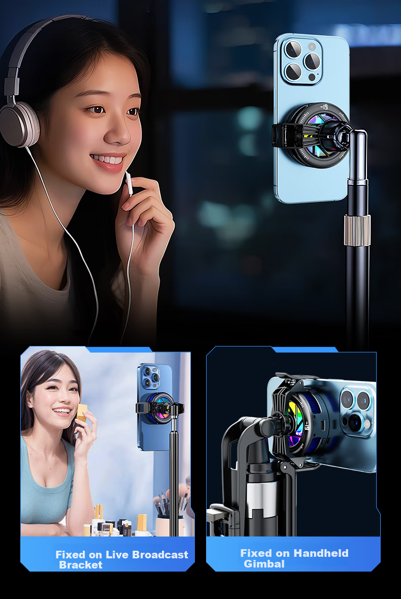 WITGOER [Three-In Phone Cooler] Wireless Charging Cooling Magnetic Flat Gaming Phone Stand Clip for E-Sports Live Streaming Semiconductor Cooling Compatible with Apple 44
