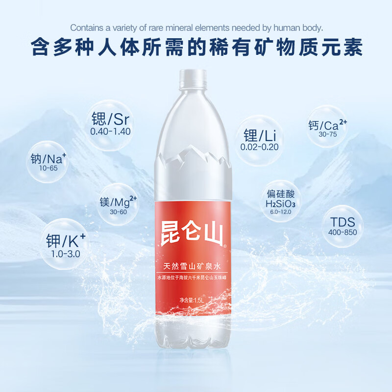 昆仑山矿泉水 饮用天然弱碱性 1.5L*12瓶 高端整箱装 加多宝出品