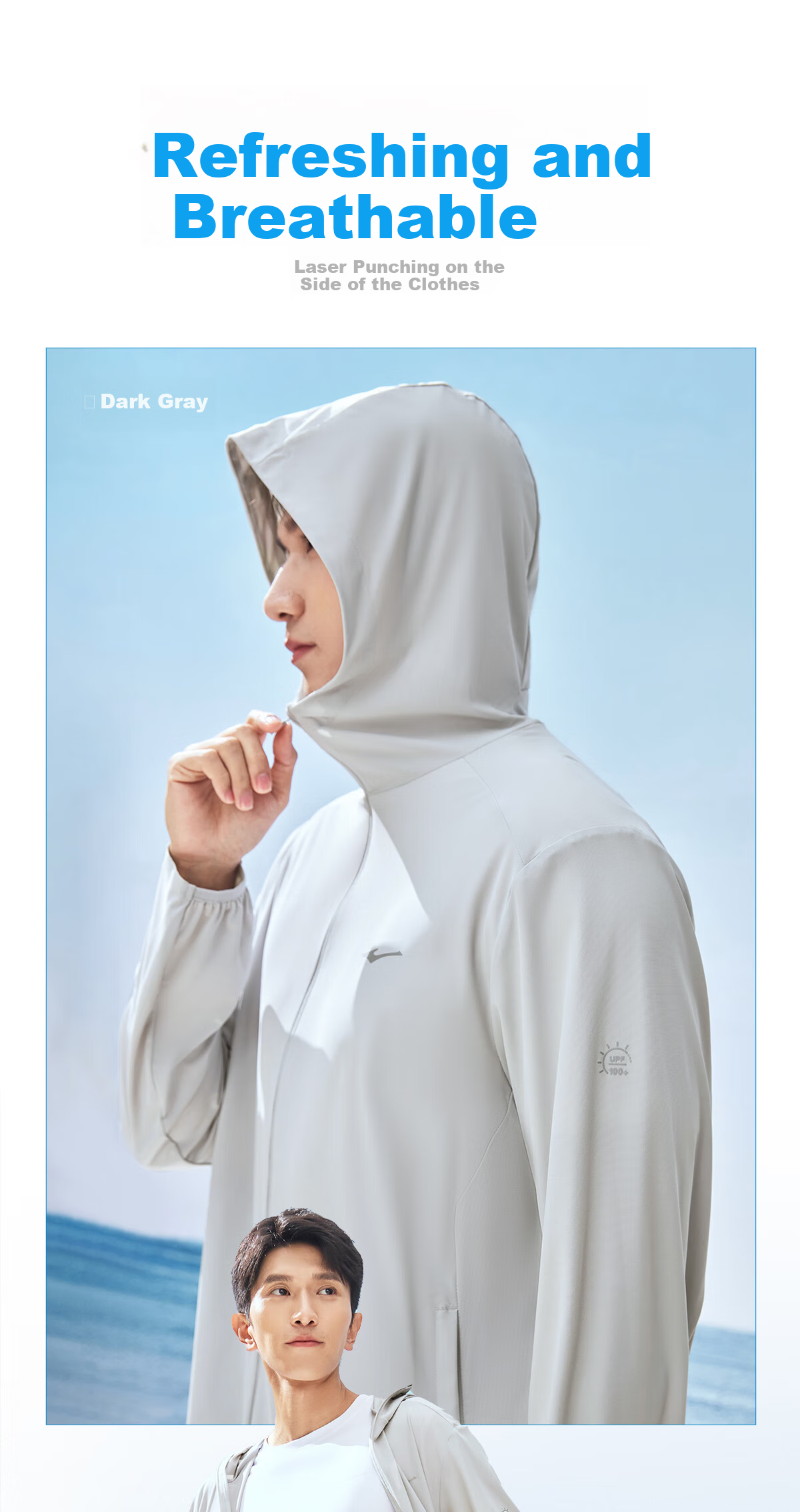 Erke Men's Summer Sun Protection Jacket Hooded Ice Cooling Moisture-Wicking Quick-Dry UPF100+ 18