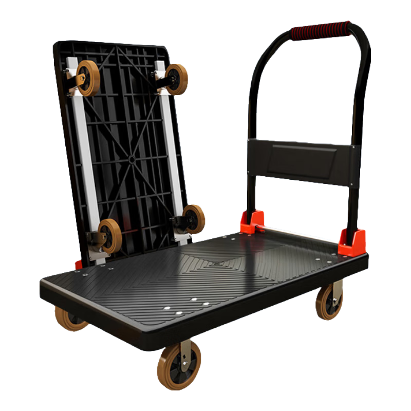 Feida Thickened Flatbed Cart with Reinforced Handles, Quiet Rubber Wheels, Foldable Cargo Trolley, 90*60 Cm, Load Capacity 800 Ji