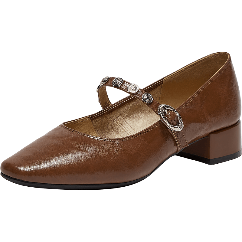 BASTO Monet Garden 26 Spring French Style Sheepskin Mary Jane Shoes Women Shallow Mouth Flats BN805AQ6 Brown Size 39