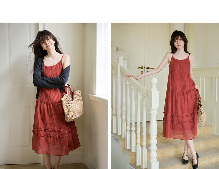Mt [Camellia Muse] Summer French-Style Lightweight Lyocell Lace Elegant A-Line Midi Dress for Wome 6