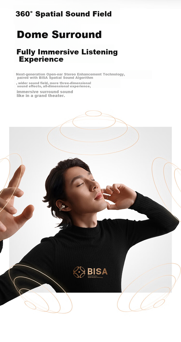 Baseus MC1pro AI Translation Bluetooth Headphones [Celebrity Style], Clip-On Open-Style Non-In Sports Call Noise Reduction Air Conduction, Suitable for Huawei And Apple Phones 12