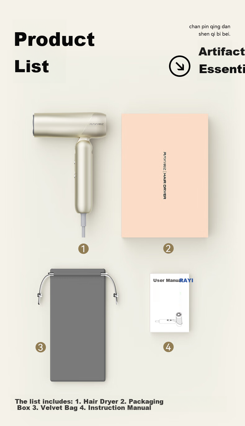 RAYI Pocket Hair Dryer, High-Speed Electric Hair Dryer, Negative Ion Gentle on Hair, High-Power Constant Temperature Quick-Drying, Home Use Hair Dryer, Low Noise, Gift R65 Pink 14