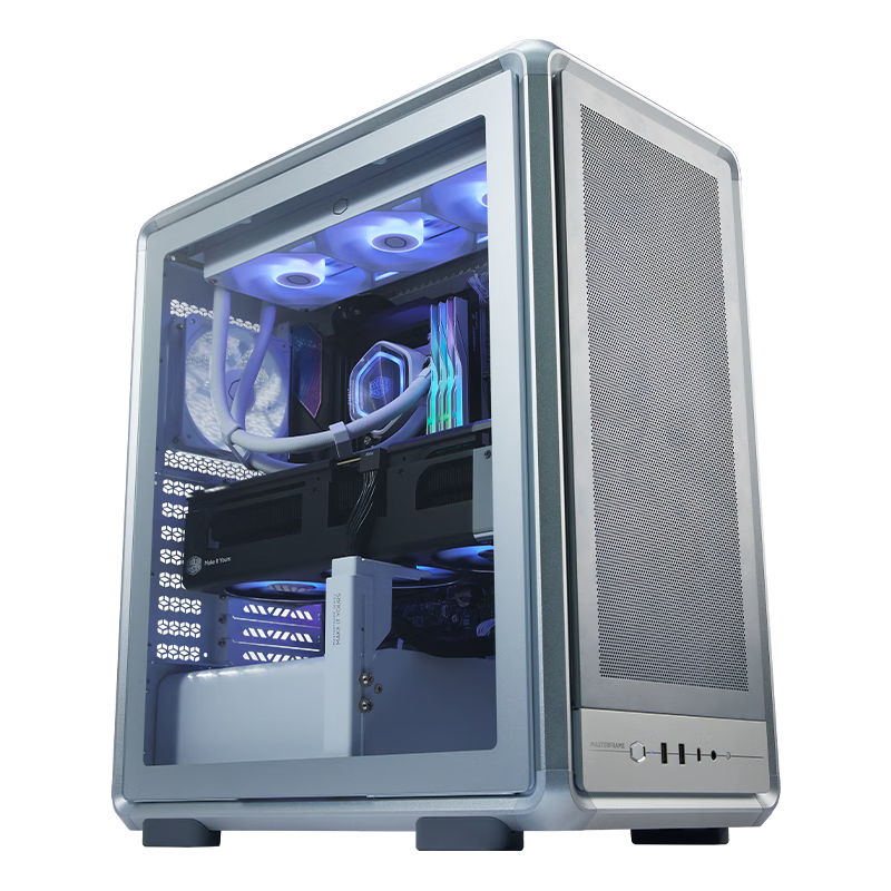 CoolerMaster MF500 Mesh Silver ATX Computer Case, Dual 20cm ARGB Fans, Aluminum Frame, Glass Side Panel, Supports Dual CPU And GPU Water Cooling, Independent Graphics Card Bracket