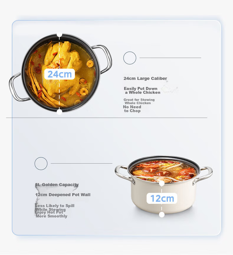 Midea Titanium Ceramic Non-Stick Soup Pot Pressure Stew Cooker Multi-Use Gas and Induction Hot Pot 2