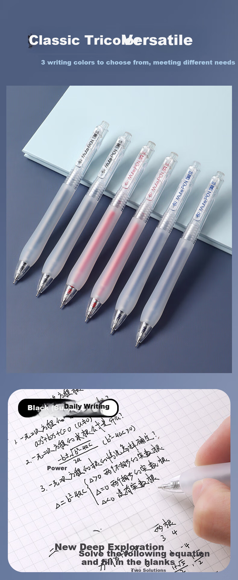 BAOKE PC1949 Silent Retractable Gel Pen 0.5mm Black AS Tip, Transparent Barrel, Exam Pen, Signature Pen, 12 Pens/Box 5
