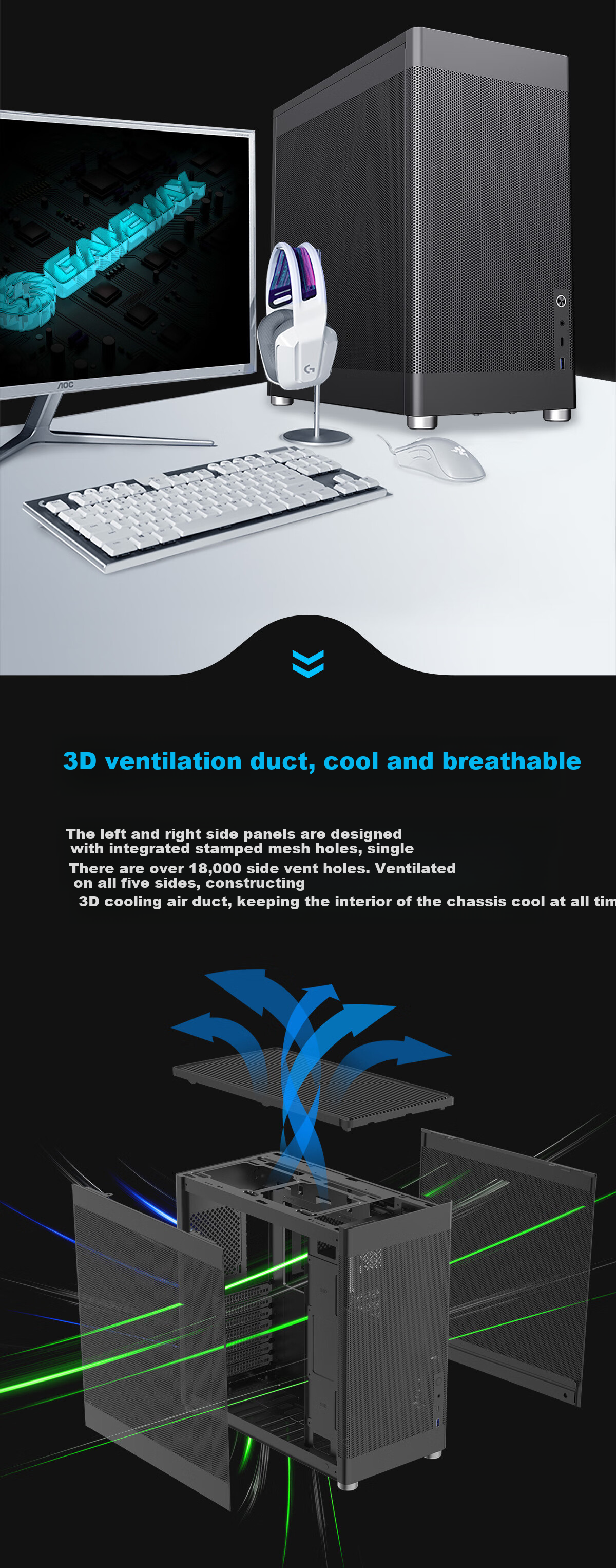 GAMEMAX Ice Cube Computer Case Mesh Iron Mesh Cooling Stand DIY Assembly Case (ATX/Type-C/Clear Ventilation/4090/240mm Water Cooling Support) 2