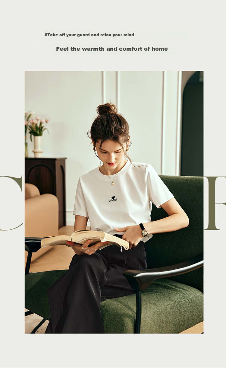 Olrain French White Short-Sleeve T-Shirt for Women, Summer New Simple Regular Shoulder Slimming Top, Off-White, S 10