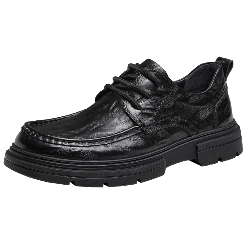 CAMEL Comfortable Commute Soft-Soled Textured Cowhide Classic Men's Business Casual Leather Shoes, G15A155051, Black, Size 44