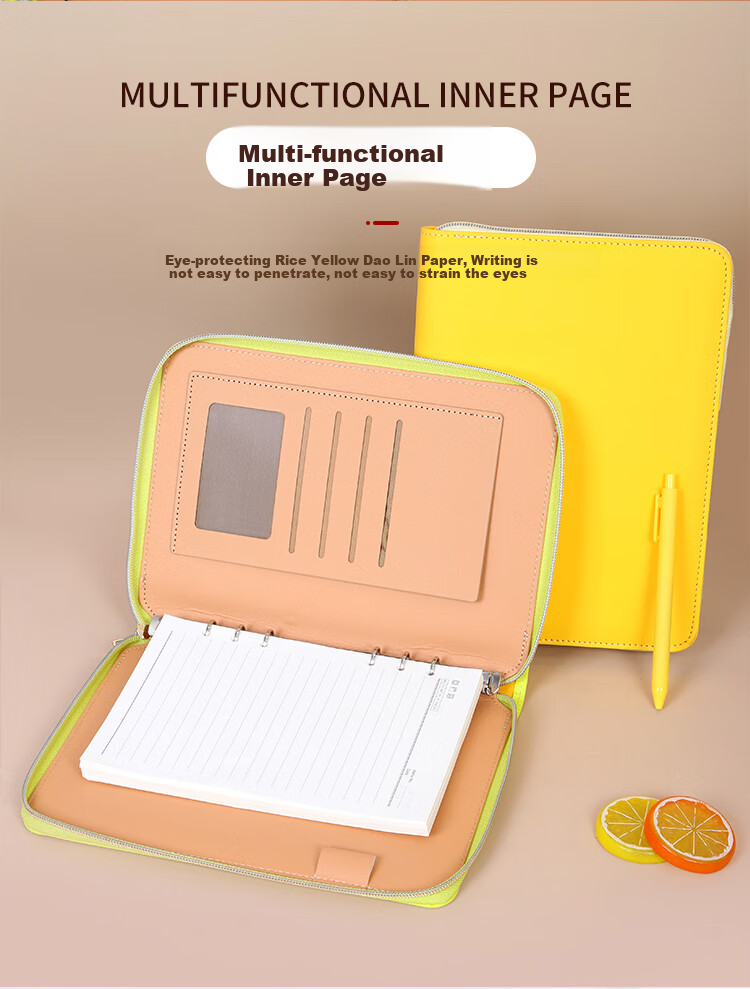 Weimei A5 Business Loose-Leaf Notebook, Multifunctional Zipper Notebook with Detachable Refillable Pages, 25K Simple Meeting Record Book, Work Diary, Customizable 6