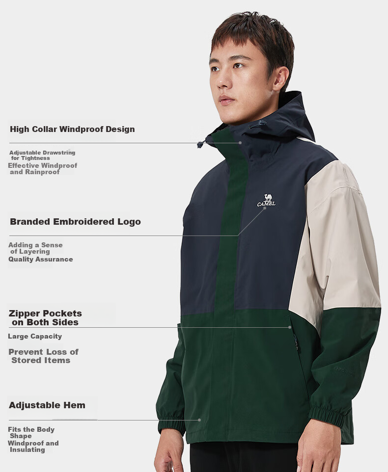 CAMEL Panda Three-Proof Windbreaker Jacket for Men And Women, Single Layer Spring And Autumn Coat, New Waterproof And Windproof Outdoor Hiking And Trekking Wear 9