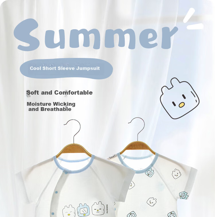 Qiaojiaoya Baby Clothes, Newborn Summer Thin Onesie, Class A Pure Cotton, Full Moon Infant Romper, Summer Pajamas 1
