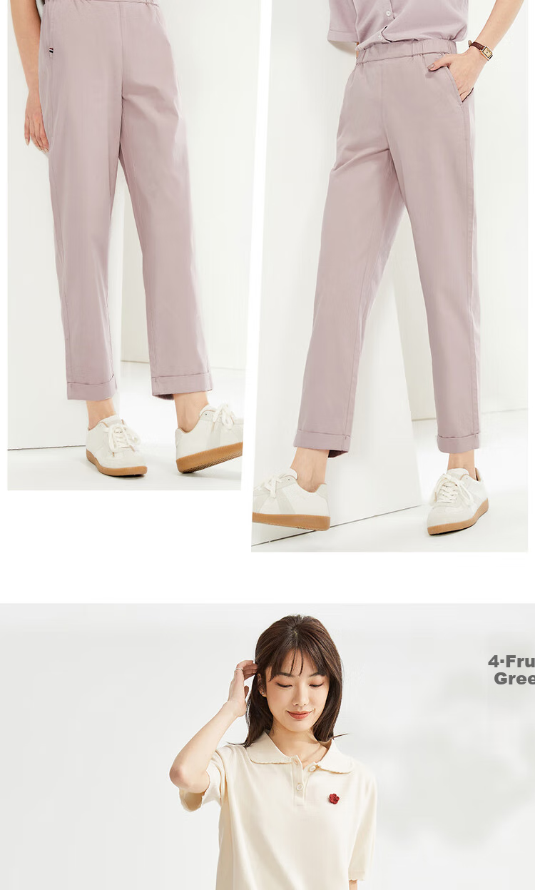 Giordano Women's Cropped Pants, Summer Pure Cotton Woven Trousers, Elastic Waist, Lightweight Casual Pants, 05424354 17