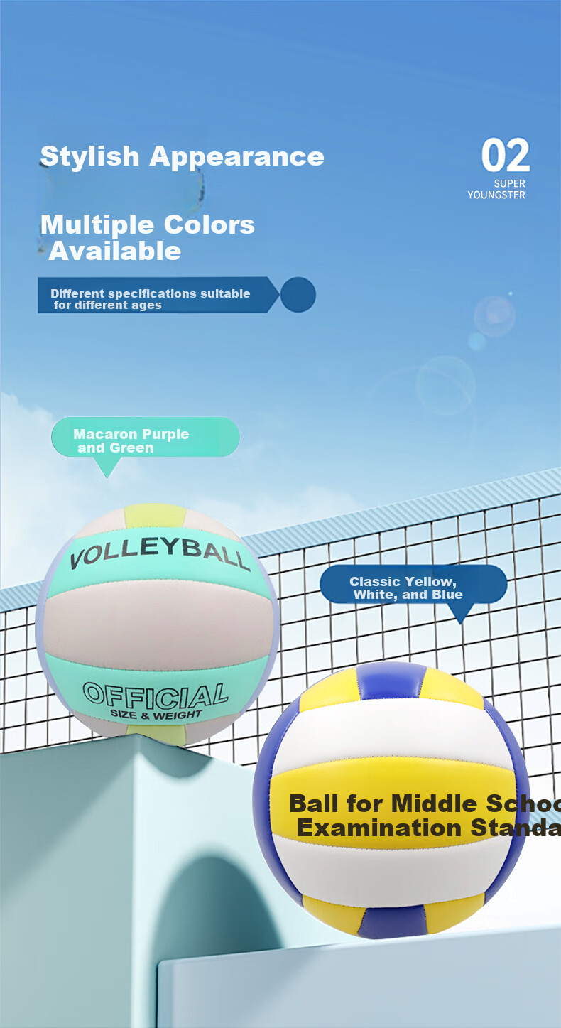 CAMEWIN Volleyball Size 5 Ball for Middle School Entrance Exam Training, Boys And Girls, Junior High School, Pink White Blue Machine-Stitched Hard Volleyball Standard Size 5 Soft Volleyball 3