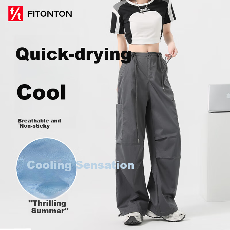 FitonTon Women's Pants, New Style for Fall/winter 2025, American-Style Large Pockets, Cargo Pants, High-Waisted Straight-Leg, Loose-Fitting, Slimming Casual Pants for Wome