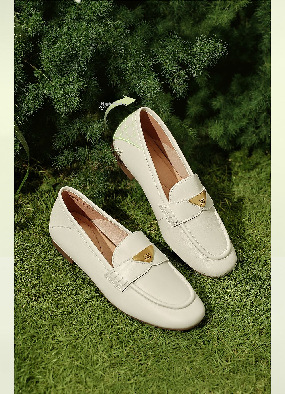 TATA Women's White Loafers with Small Gold Beans, Flat Sole, Sheepskin, Gray, Lambskin, Size 37 8