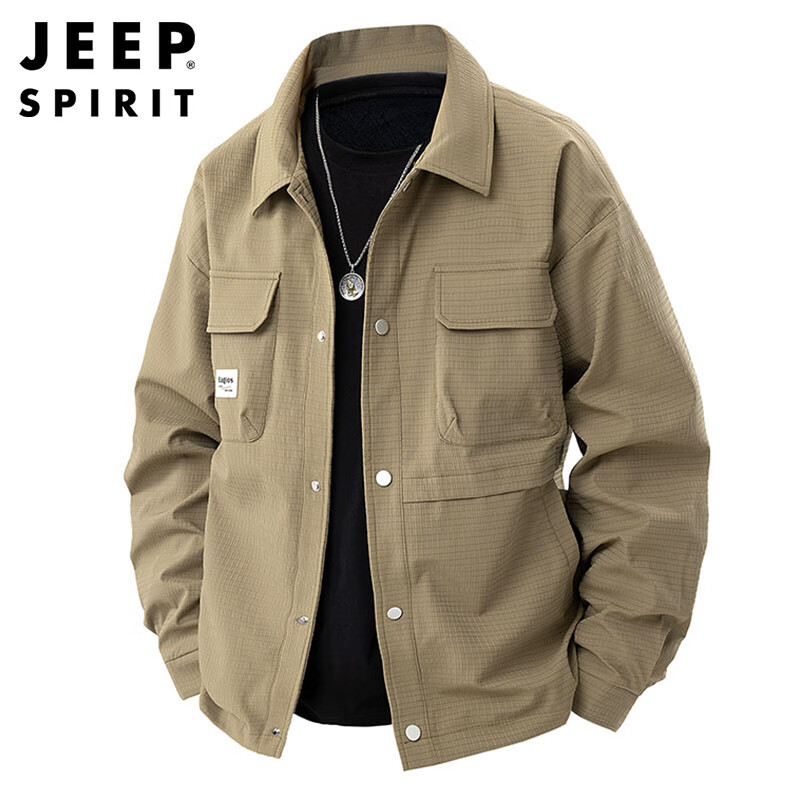 Мужская рабочая куртка JEEP SPIRIT, осень-зима, с отложным воротником, повседневная куртка цвета хаки, размер XL