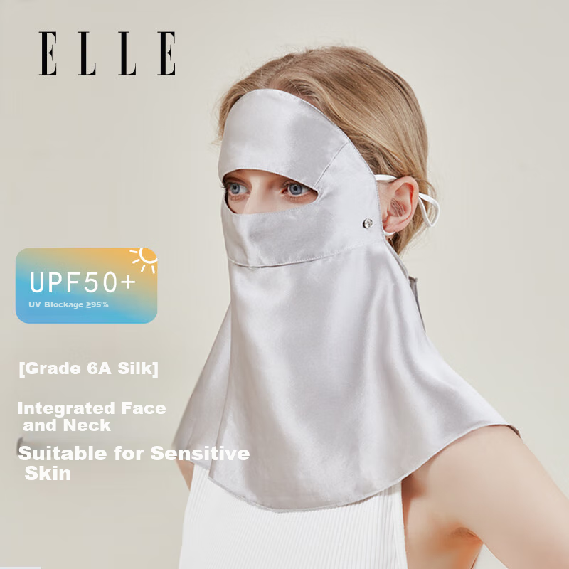 ELLE [Grade A 100% Mulberry Silk] Neck-Protecting Sun Protection Face Mask, UV-Resistant Face Cover, Gift