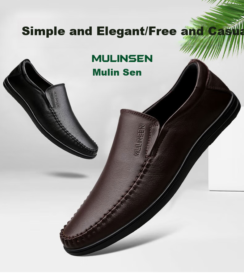 MULINSEN Men's Shoes, Business Casual Slip-On Soft-Soled Dad Shoes, Size 39, Black, 21811058 2