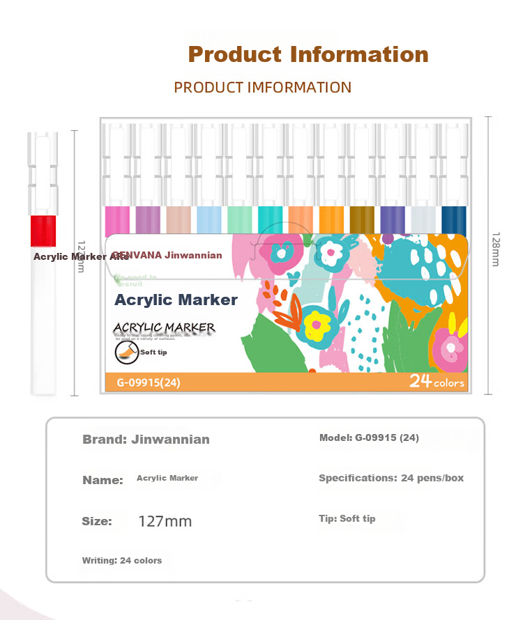 Genvana [Soft Tip Markers] Water-Based Acrylic Markers Washable Kindergarten Art Supplies Drawing Children's Doodle Pens DIY Guka Pens 24-Color Set G-09915(24) 2